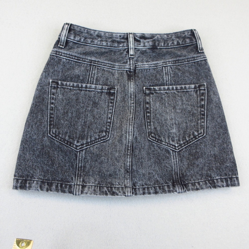Abercrombie & Fitch Denim Skirt Womens 25/0 Black Acid Wash Button Front Mini - Picture 2 of 10